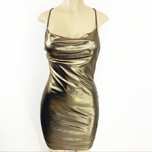 Gold Spaghetti Strap Fitted Dress Size M